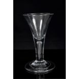 Small Georgian wine glass with trumpet bowl and air bubble to stem on splayed folded foot,