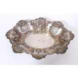 Edwardian silver fruit basket of shaped oval form,