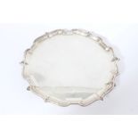 1940s silver salver of hexagonal form, with a stepped scroll border,