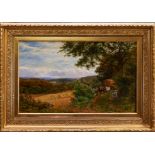 George Vicat Cole (1833-1893) oil on canvas - extensive harvest landscape,