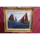 Kenneth Baldwin oil on board - Sailing Barges On The Backwaters Off West Mersea, signed,