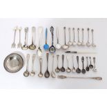 Selection of Georgian and later condiment spoons and other items - including pickle forks,