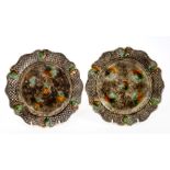 Pair of 18th century Whieldon pottery tortoiseshell glazed plates of silver form with moulded