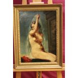 Circle of William Etty (1787-1849) oil on canvas - a seated female nude, in gilt frame,