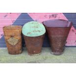Two vintage French painted tin grape pickers baskets, each of typical tapered form,