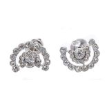 Pair of Art Deco diamond fan shape earrings,