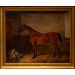 John Alfred Wheeler (1821-1903) oil on canvas - A Bay Hunter in Stable, signed, in gilt frame,