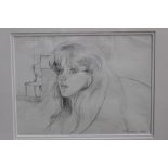 *John Stanton Ward (1917-2007) pencil drawing - portrait of a young lady in an interior,