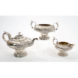 George III silver three piece tea set - comprising teapot of inverted baluster form,