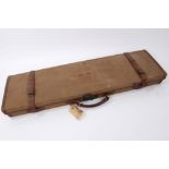 A Cogswell & Harrison leather and canvas gun case, with some accessories and initials D.