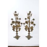 Ornate pair of late 19th century Continental candelabra with five stepped candle arms sprays of