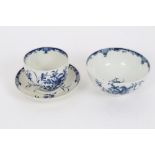 18th century Worcester blue and white sugar bowl with painted floral sprays,