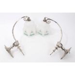 Pair Edwardian silver plated wall sconces with glass shades