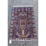 Eastern part silk rug with stylised architectural ornament, in floral border,