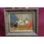 Twentieth century Continental school oil on canvas - kittens in a basket, indistinctly signed,