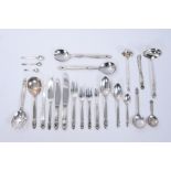 Extensive composite service of 20th century Danish silver Acorn pattern cutlery,