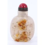 Chinese carved agate snuff bottle decorated with a scolar with red stone stopper 7.