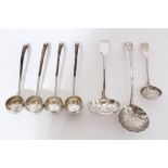 George III silver sifter spoon with pierced shell bowl,