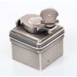 Fine quality Victorian silver travelling inkwell of square form, with engine-turned decoration,