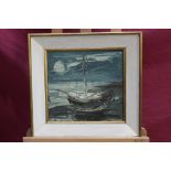 Manner of Georges Laporte (1926-2000) oil on canvas board - a fishing boat, framed,