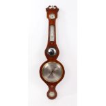 George IV banjo-shaped barometer / thermometer with silvered dials by Cattario Malton in inlaid