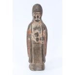 Ancient Chinese Tang Dynasty pottery tomb attendant figure with traces of red and white painted