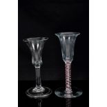 Georgian wine glass with trumpet bowl, plain stem on splayed folded foot, 14.