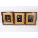 Set of three-mid 19th century Irish overpainted photographic portrait miniatures,