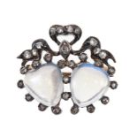 Victorian diamond and moonstone heart-shape brooch,