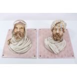 Pair of unusual 19th century French porcelain Arab head wall plaques with protruding heads on gilt