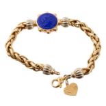 Italian 18ct yellow gold bracelet with a blue glass medallion depicting a classical bust,
