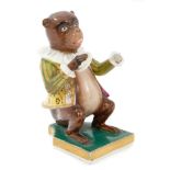 Early 19th century Derby monkey musician holding a cymbal and wearing a ruff around his neck and