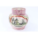 19th century Sunderland pink lustre jug decorated with 'Sailors Farewell',
