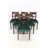 Set of six Regency mahogany bar back dining chairs each with green velvet upholstered stuff-over