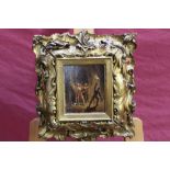 Early nineteenth century oil on board - a historic scene, in good carved gilt scroll frame,
