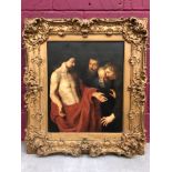 Antique Continental school oil on canvas - religious figures gathered, in gilt frame,