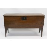 18th century elm five plank coffer, hinged lid enclosing interior with fitted candle box,