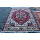 Modern Heriz design carpet with concentric medallion ornament in borders,