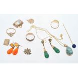 Group of jewellery to include an early Victorian forget-me-not 'envelope' locket,