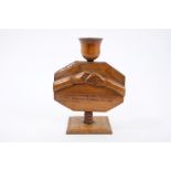 Pitcairn Islands carved wooden candlestick relief-carved with grasped hands and impressed legend