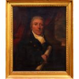 Circle of Henry Raeburn (1756-1823) oil on canvas - portrait of gentleman holding rolled plans,