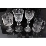 Collection of good quality Royal commemorative glassware including goblets and two tankards with