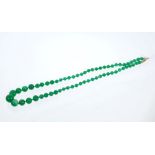 Chinese green hardstone graduated bead necklace,