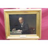Frank Daniell oil on canvas - portrait of Charles Edwin Benham (1860-1929) at his desk,