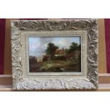 Nineteenth century English school oil on panel - country cottage in landscape, indistinctly signed,