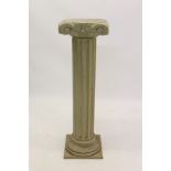 Classical-style painted wooden column duck-egg colour with square scroll carved pedestal,