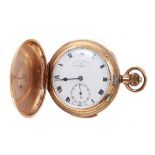 Edwardian gold plated quarter repeating hunter pocket watch by Thomas Russell & Sons, Liverpool,