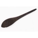 Antique carved ebony leaf-shaped rasp / back scratcher with carved stylised leaf decoration,