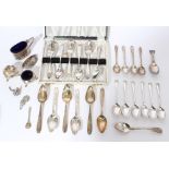 Selection of Georgian and later silver - including teaspoons,