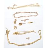 Three 9ct gold chains and pendants,